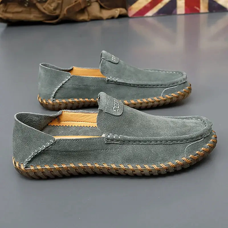 Aspen Suede Loafers in grey, men's formal slip-on shoes crafted from premium suede, offering luxurious comfort and elegant style.