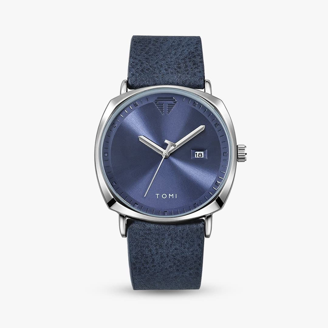 Aurex Milano Heritage Leather Edition watch with blue dial and leather strap, luxury men's accessory for refined style.