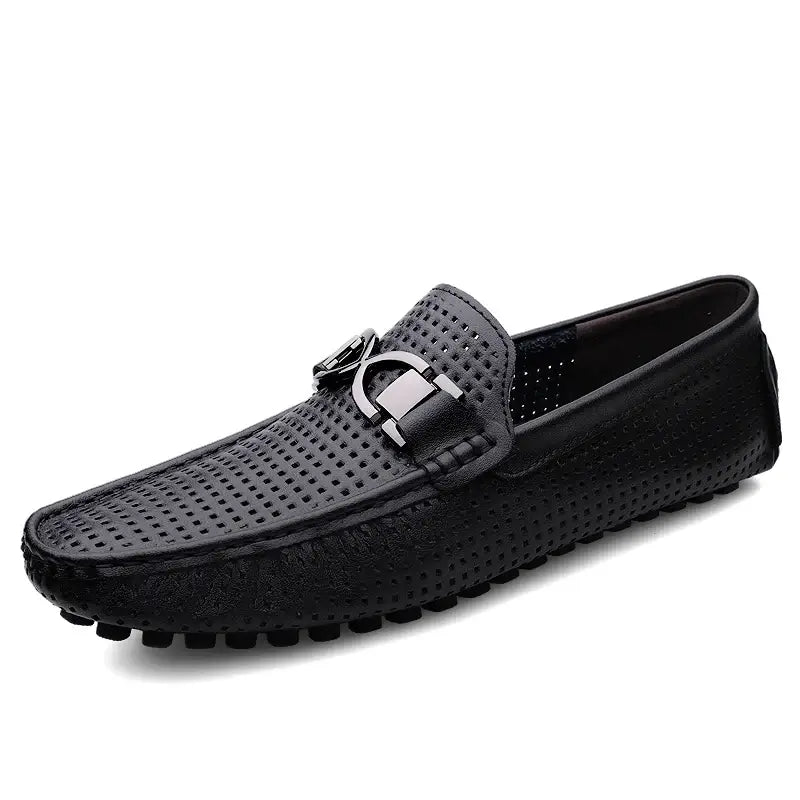 Beaumont Leather Loafers in black, showcasing elegant slip-on design, made from premium genuine leather for formal men’s footwear.