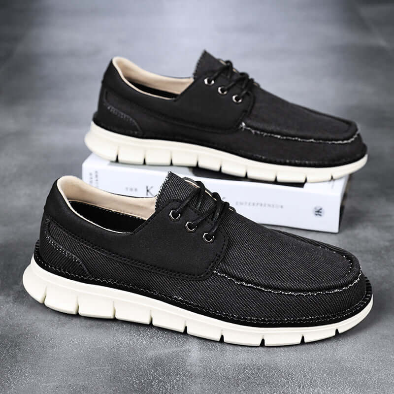 Denton Slip-On Sneakers for men, featuring denim-inspired canvas, lightweight breathable design, ideal for daily casual wear and travel.