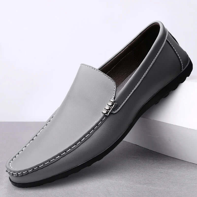 Ellis Leather Loafers - Premium men's leather loafers in grey, featuring a sleek, minimalist design with foam-padded insole for elegant, formal style.