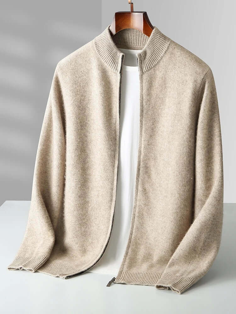 Merino Crest Cardigan for men, warm and soft merino wool winter knitwear, perfect for layering and casual wear.