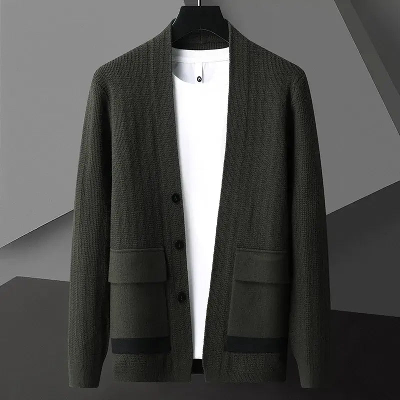Men's Padova Knit Cardigan - warm winter knitwear with premium texture and tailored fit featuring flap pockets for cozy seasonal layering.