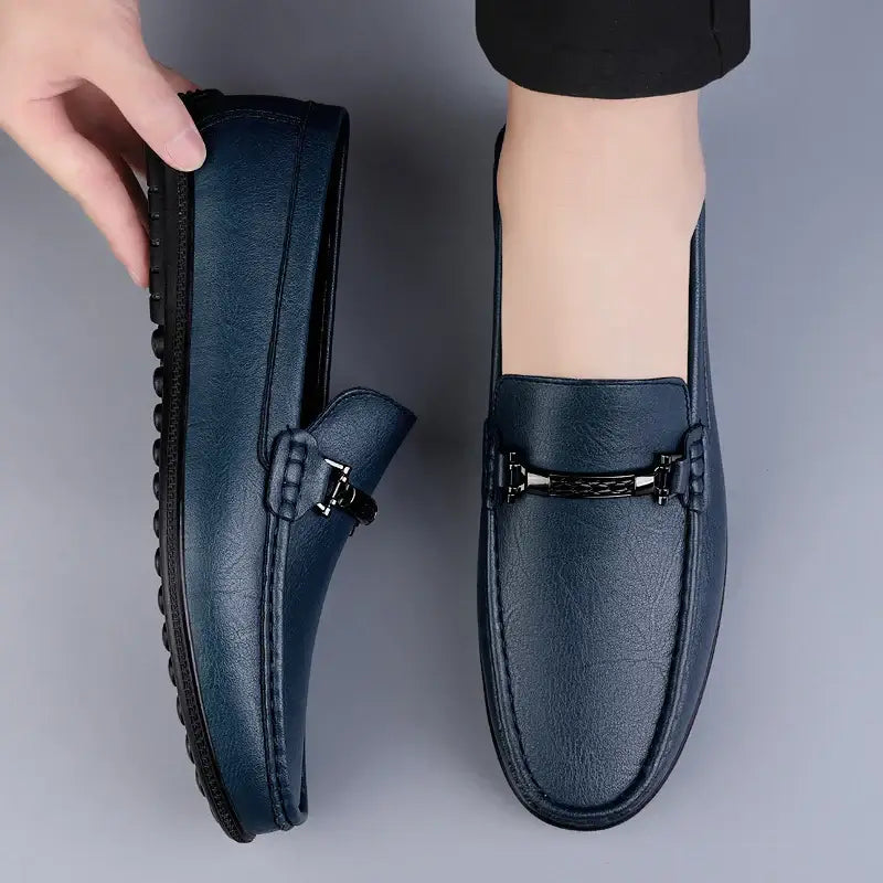 Pienza Genuine Leather Loafers with metallic rope detail, showcasing elegance and slip-on comfort, perfect for formal and casual occasions.