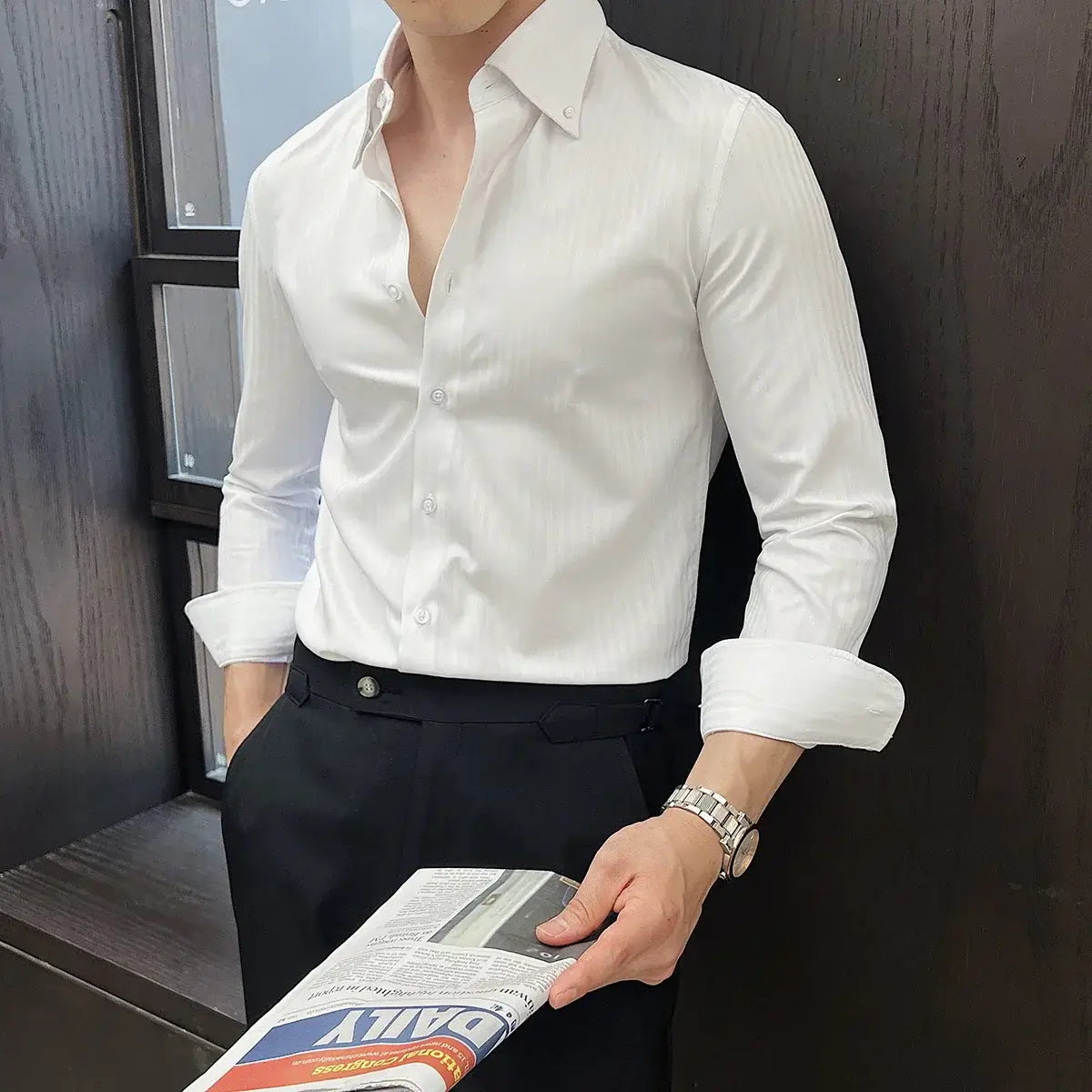 Savile Dress Shirt with a stylish tailored fit, perfect for men's casual shirts; breathable and versatile for work and social occasions.