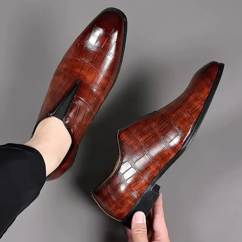 Elegant Trento Genuine Leather Loafers with polished finish, slip-on design, premium leather, and orthopedic comfort for formal occasions.