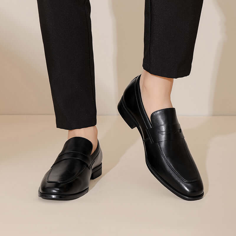 Tuscano Leather Loafers showcasing elegant design, genuine leather, and slip-on comfort for modern gentlemen's formal style.