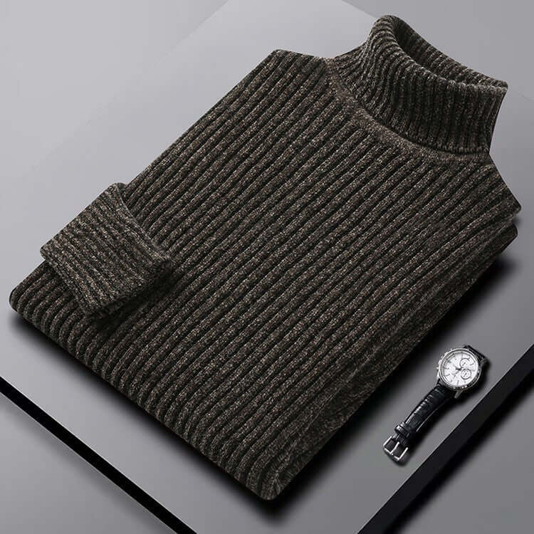 Varezzi Turtleneck, men's winter sweater, showcasing thick ribbed texture, perfect for warmth, comfort, and stylish winter layering.