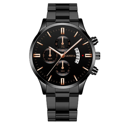 Eclipse Men’s Quartz Watch – Calendar Dial with black steel bracelet and minimalist design