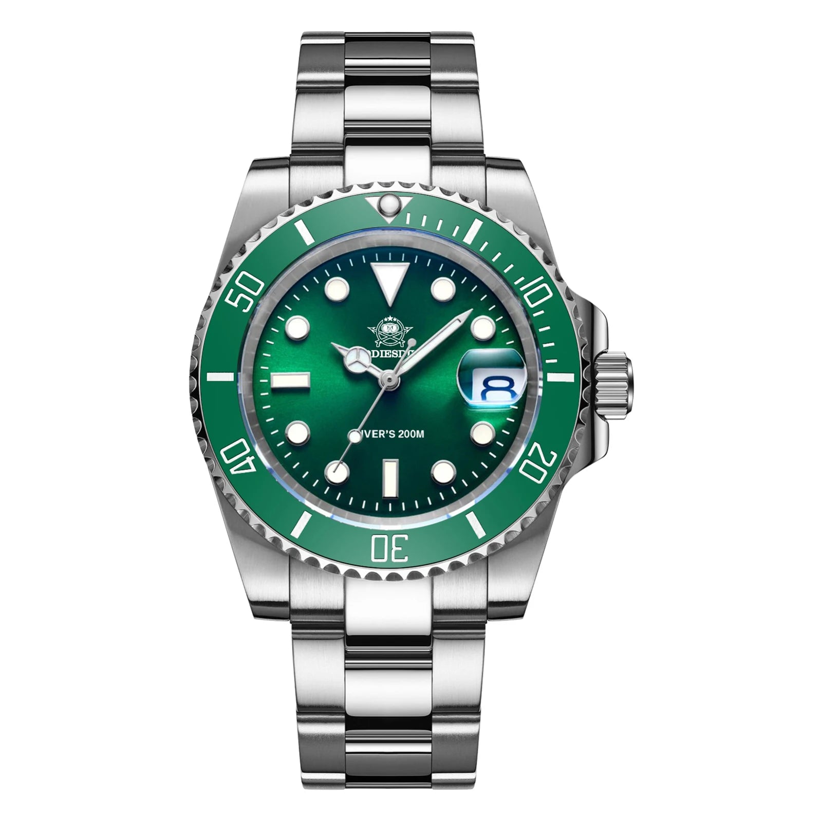 Seaforge Men’s Diver Watch – 20Bar Stainless Steel Quartz with green dial and 200m water resistance