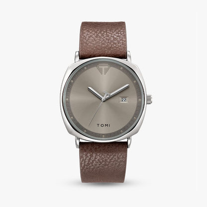 Aurex Milano Heritage Leather watch with brown leather strap and elegant silver dial for men.