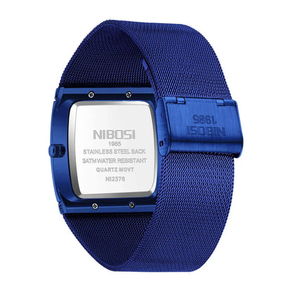 Back view of Square Quartz Watch Blue – Azurix Edge, featuring a stylish deep blue finish and modern square design for a standout look.