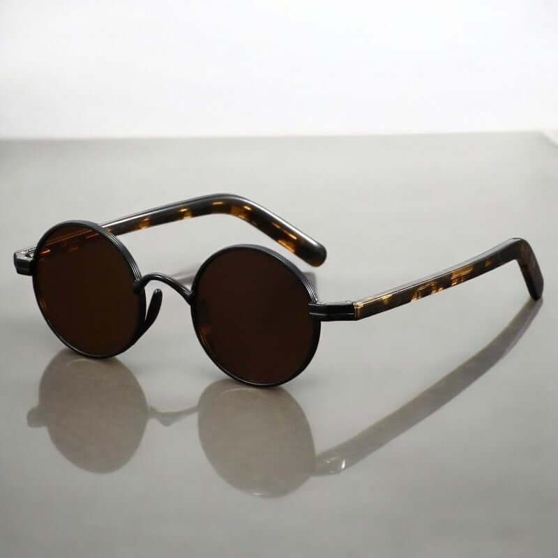 Bellini Shades UV protection polarized sunglasses for men, featuring lightweight round frames and tortoiseshell arms for everyday style.