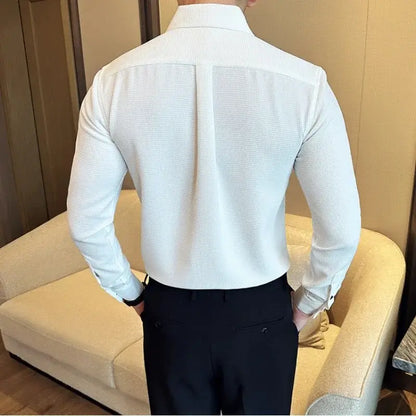 Cambridge Dress Shirt showcasing breathable cotton blend and stylish fit for modern menswear, ideal for casual and formal occasions.