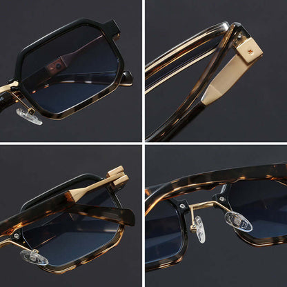 Close-up of DiLuca Shades octagonal sunglasses for men with bold, modern design and tortoiseshell frames.