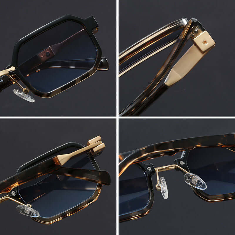 Close-up of DiLuca Shades octagonal sunglasses for men with bold, modern design and tortoiseshell frames.