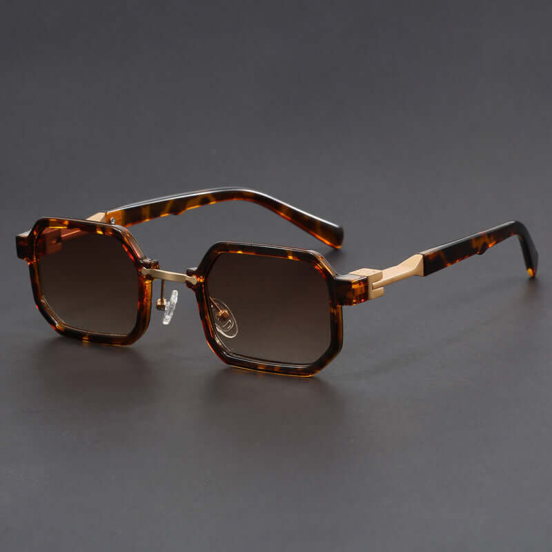 Octagonal sunglasses for men with bold tortoiseshell design on black background
