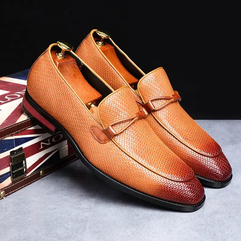 Ferraro Genuine Leather Loafers with embossed texture and subtle bit detail, offering slip-on comfort for men's formal occasions. Luxury loafers men.