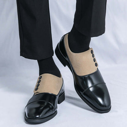 Giotto dual tone men's dress shoes in split leather and suede with cap toe and slip-on design, featuring non-slip rubber outsole.