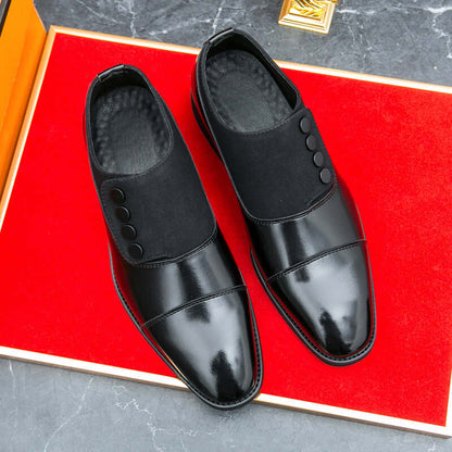 Giotto dual tone men's dress shoes with leather and suede finish on red surface.