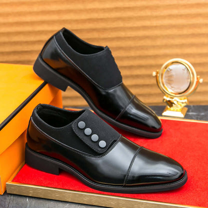 Giotto dual tone men's dress shoes with genuine leather and suede, featuring a cushioned insole and sculpted cap toe on display.