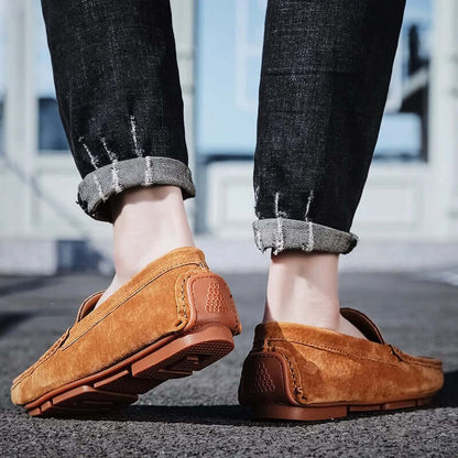Lazio Suede Loafers in premium Italian suede for men's formal style, showcasing hand-stitched craftsmanship and luxurious slip-on comfort.