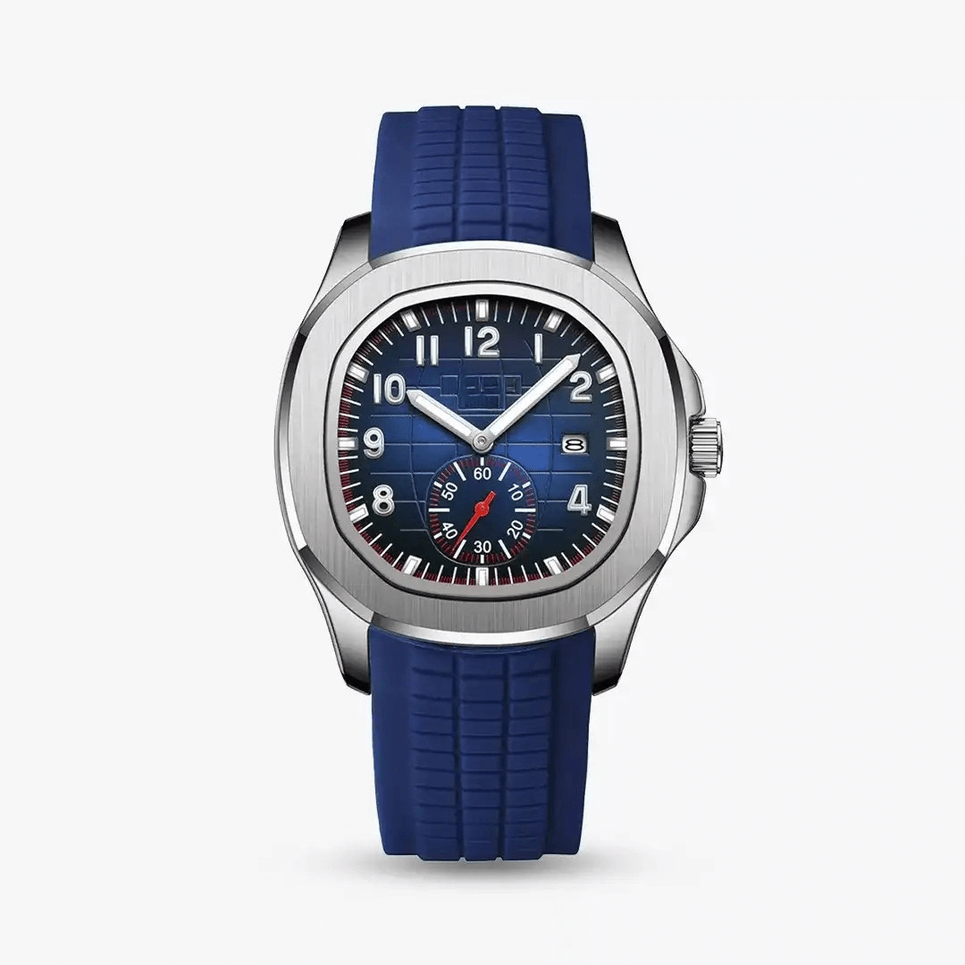 Lumen 42mm Sport Men's Watch with blue silicone strap and stainless steel case, stylish and robust design