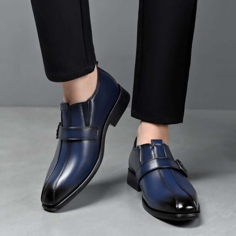 Matteo Dress Shoes with buckle detail, crafted with premium synthetic leather, featuring orthopedic cushioned insole and rubber outsole.