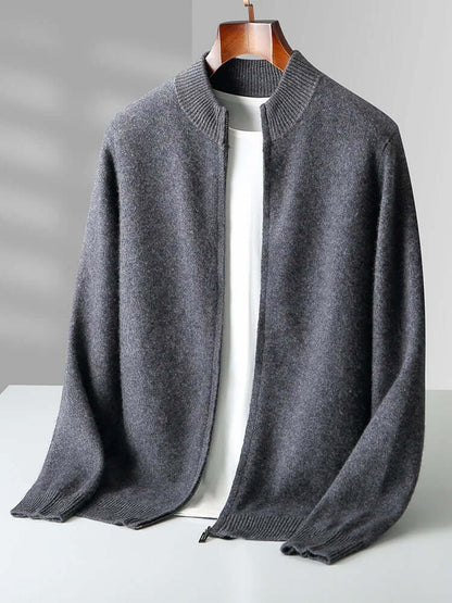 Merino Crest Cardigan - men's winter sweater, warm and cozy grey knitwear for cooler days, seamless design, crafted from 100% merino wool.