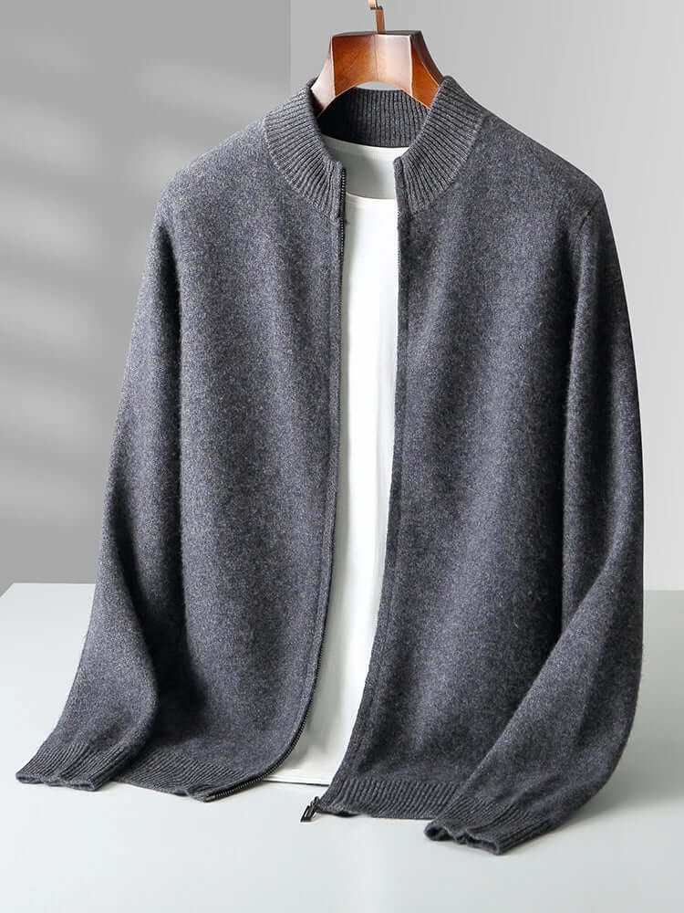 Merino Crest Cardigan - men's winter sweater, warm and cozy grey knitwear for cooler days, seamless design, crafted from 100% merino wool.