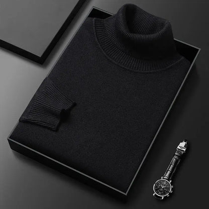 Montclair Sweater - Men's winter warm knitted turtleneck in luxurious black, ideal for layering and everyday wear. Cozy and soft cashmere blend.