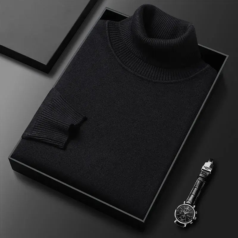 Montclair Sweater - Men's winter warm knitted turtleneck in luxurious black, ideal for layering and everyday wear. Cozy and soft cashmere blend.
