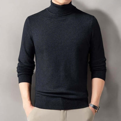Men's Montclair Sweater in black, showcasing a premium cashmere blend with a timeless turtleneck. Ideal for winter layering and everyday wear.