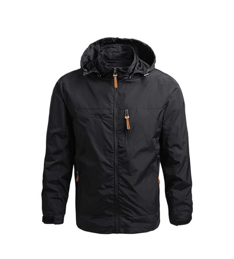 Outdoor Shield Jacket - Windproof and water-resistant black hooded jacket for men