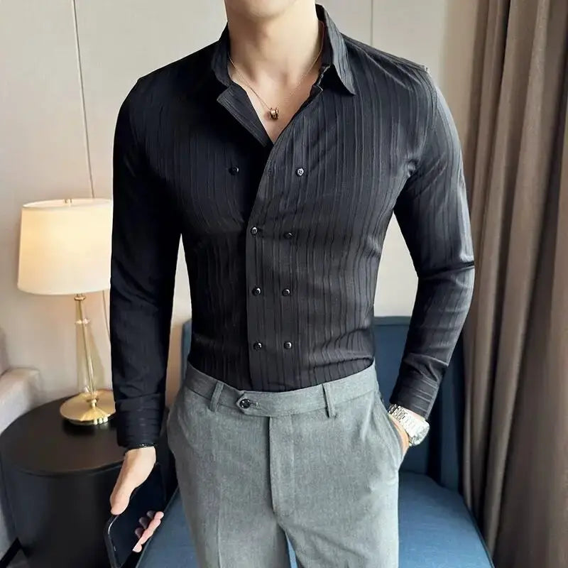 Oxford Stripe Shirt for men - stylish double-breasted slim-fit, comfortable and versatile, perfect for casual and formal occasions