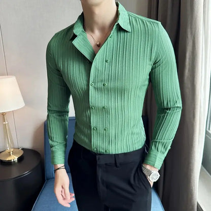 Oxford Stripe Shirt - stylish men's shirt with a slim fit, double-breasted design, ideal for casual and formal wear, breathable cotton blend