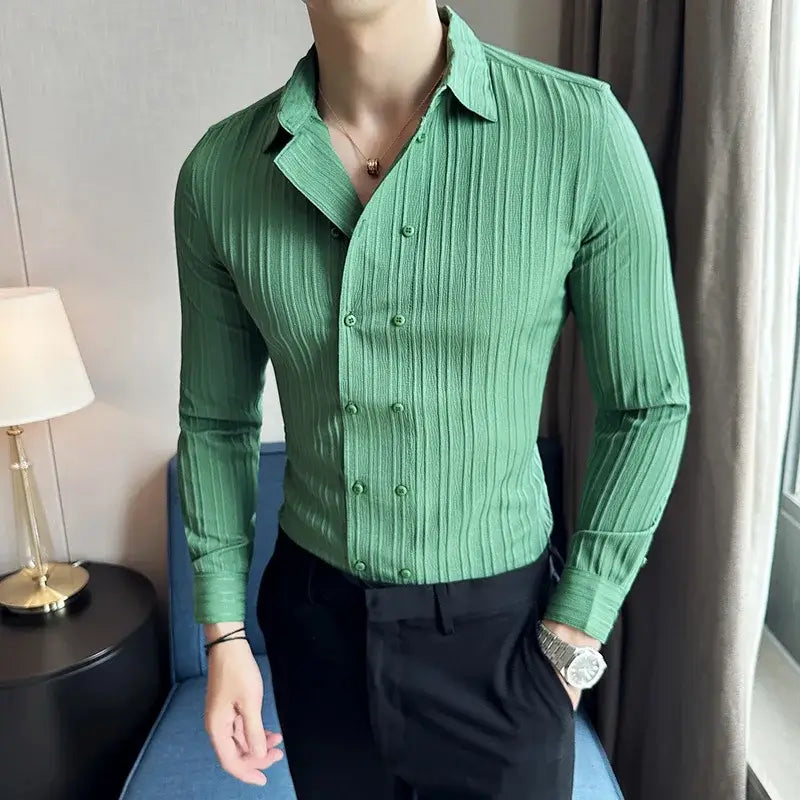 Oxford Stripe Shirt - stylish men's shirt with a slim fit, double-breasted design, ideal for casual and formal wear, breathable cotton blend
