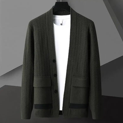 Men's Padova Knit Cardigan - warm winter knitwear with premium texture and tailored fit featuring flap pockets for cozy seasonal layering.