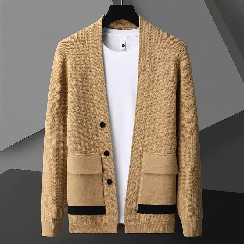 Padova Knit Cardigan - warm men's winter sweater with textured knit, tailored comfort, and flap pockets, ideal for cozy everyday layering.