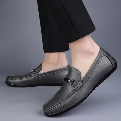 Pienza Genuine Leather Loafers with metallic rope accent, showcasing luxury and formal style for men, slip-on comfort and orthopedic insole.