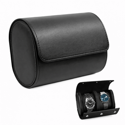 Premium Leather Watch Roll Travel Case - Secure Storage Organizer, elegant black design holds multiple watches for safe travel.