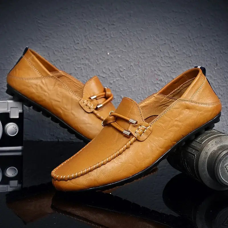 Prescott Leather Loafers with hand-stitched detailing and ergonomic cushioned sole, showcasing luxury and formal style for men.