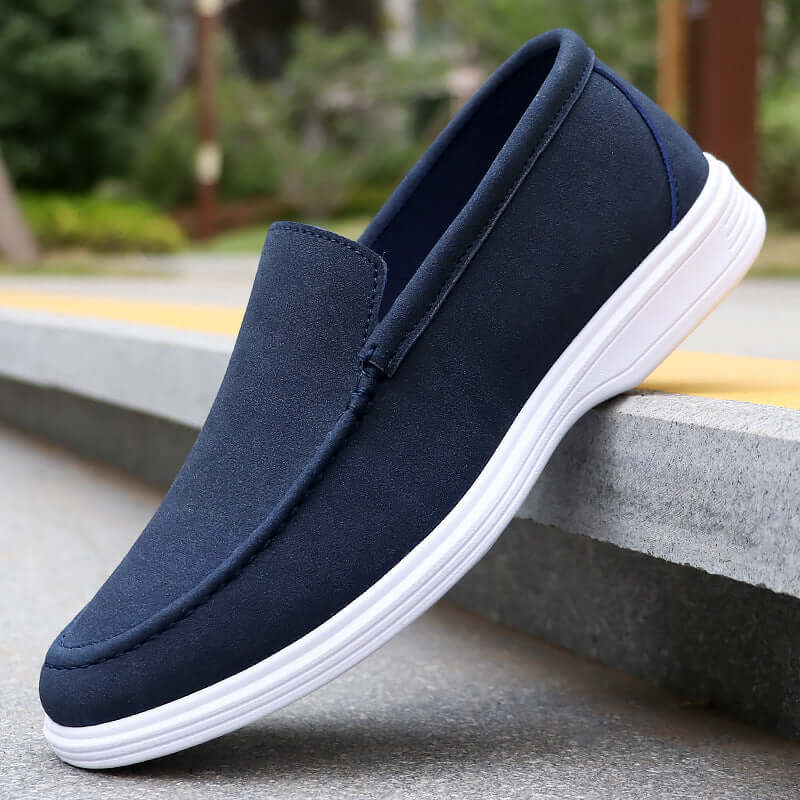 Salento Suede Loafers - elegant men's leather loafers, slip-on design, navy suede with cushioned insoles, perfect for formal and casual wear.
