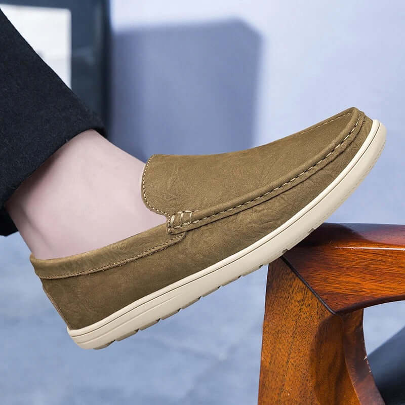 Salerno Leather Loafers in brown showcasing slip-on comfort and elegant style; perfect men's leather loafers with premium orthopedic support.