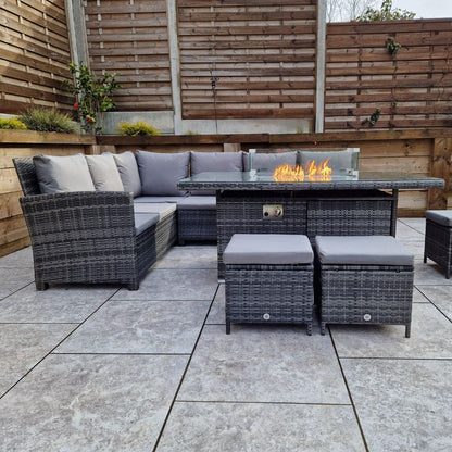 Windsor Rattan Feuertisch-Ecksofa und Hocker Gartenmöbel-Set