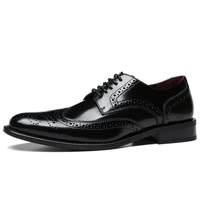 Vicenza Dress Shoes - Genuine leather brogues with wingtip detailing and glossy finish.