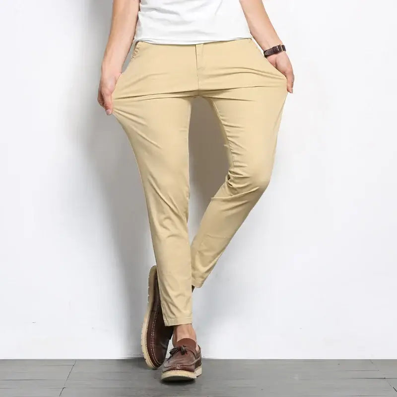 Wexford Slim-Fit Pants for men, modern breathable casual trousers with flexible cotton-spandex, comfortable for work and travel.